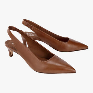 Sling-pumps couleur cognac en taille 36 avec un talon.