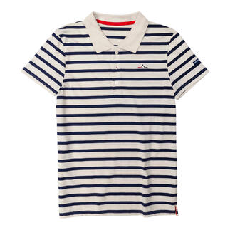 Polo rayé Saint James Bretagne avec col, en bleu marine et blanc.