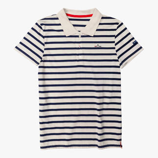 Polo rayé Saint James Bretagne avec col, en bleu marine et blanc.