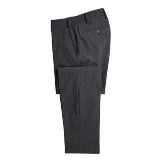 Pantalon en laine lavable gris en pleine longueur, plié.