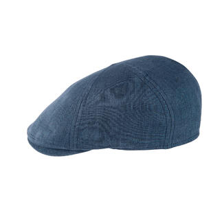 Casquette en lin bleu vue de côté.
