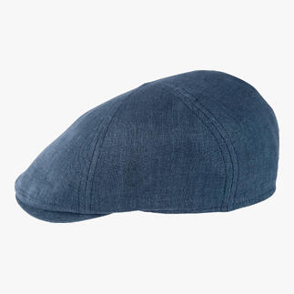 Casquette en lin bleu vue de côté.