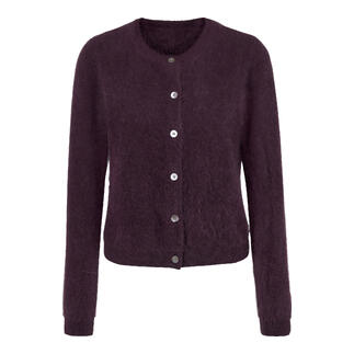 Cardigan violet foncé en cachemire en tissu doux.