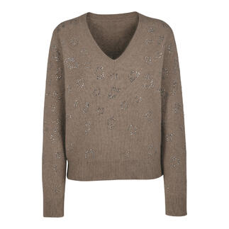 Pull douillet avec décolleté en V et pierres décoratives