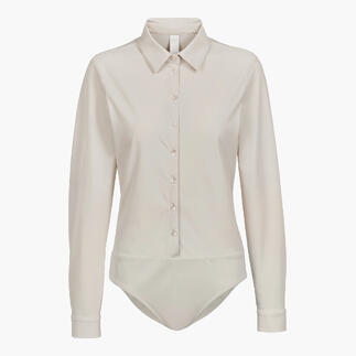 Body blouse beige à manches longues et boutons.