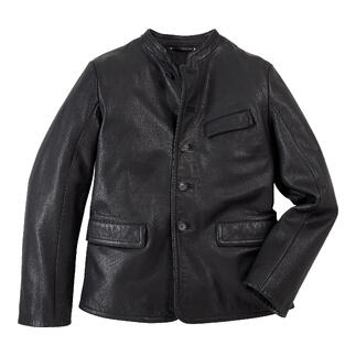 Veste en cuir de buffle Oconi noire avec fermeture à boutons et poches, taille 48