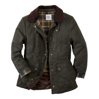 Veste d'extérieur olive à carreaux avec fermeture éclair.