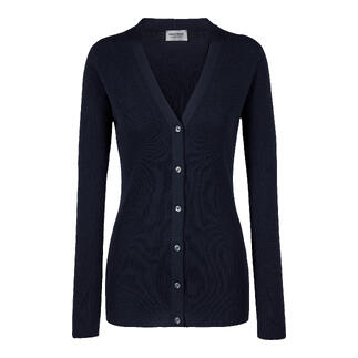 Gilet bleu marine avec décolleté en V et boutons.