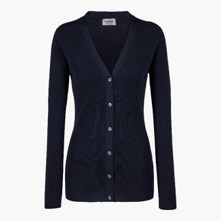 Gilet bleu marine avec décolleté en V et boutons.