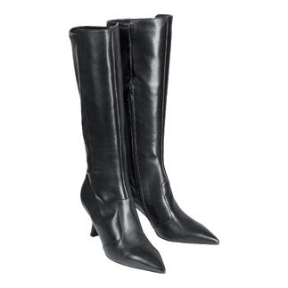 Bottes en cuir stretch noires avec tige haute et talon pointu.