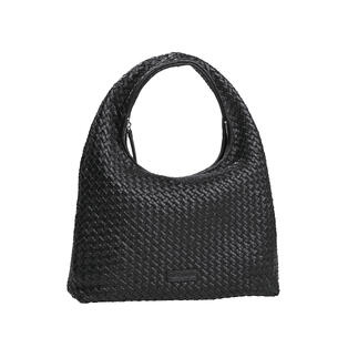 Sac hobo tissé noir, avec une grande anse et un design élégant.