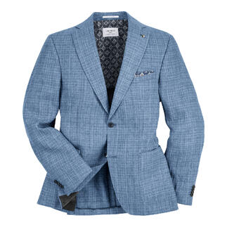 Blazer en lin crinkle bleu avec un motif de haute qualité.