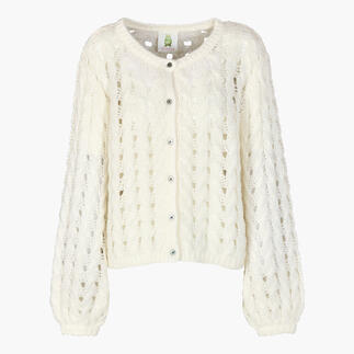 Cardigan en alpaga Tencel en off-white, design tricot avec des boutons devant.