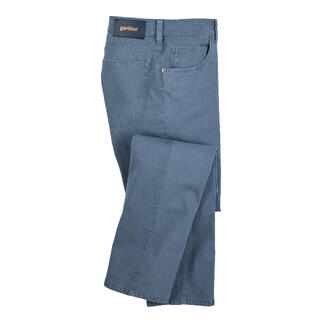 Pantalon cinq poches bleu moyen en taille 48 en tissu durable.