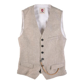 Gilet panama beige clair avec des boutons et une poche.