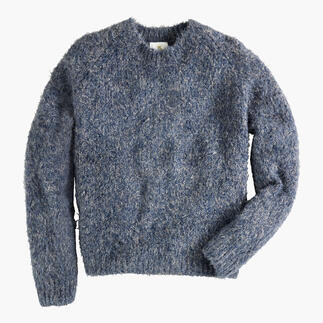 Pull en laine bleu pour femmes, sur fond blanc.