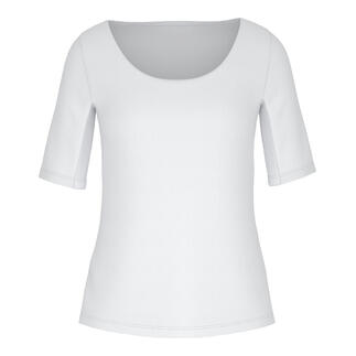 T-shirt blazer fonctionnel blanc avec encolure ronde, devant.