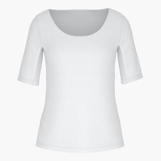 T-shirt blazer fonctionnel blanc avec encolure ronde, devant.