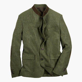 Veste en piqué de lin olive avec col haut et plusieurs poches