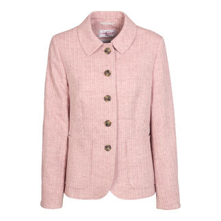 Gilet en coton-lin rose avec une fermeture à boutons à l'avant.