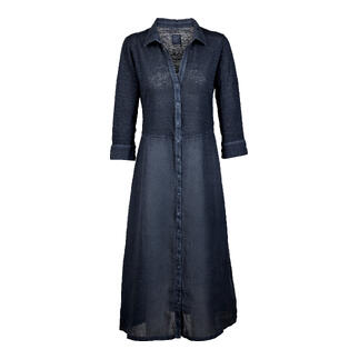 Robe combinée en lin bleu foncé avec fermeture à boutons et longueur longue