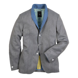 Blazer double face olive en taille 48 avec détails amovibles.