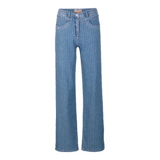 Pantalon de jogging rayé bleu clair à jambes larges sur fond blanc.