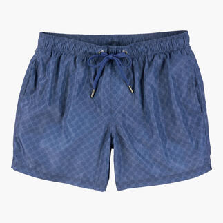 Shorts de bain en marine avec motif et cordon.