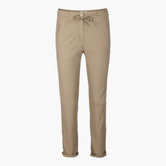 Pantalon jogging en tissu Panama beige avec taille élastique.