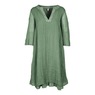 Robe en vert à superposer avec décolleté en V et manches longues.
