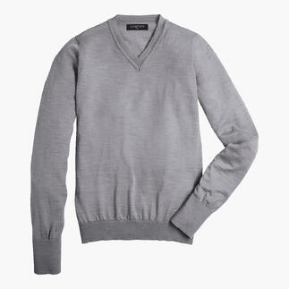 Pull à V gris pour hommes, sur fond blanc.