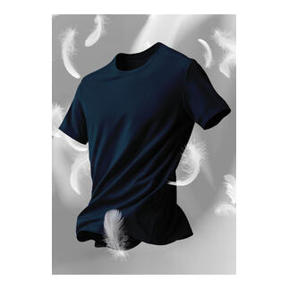 T-shirt bleu foncé, taille 46, coupe sportive.