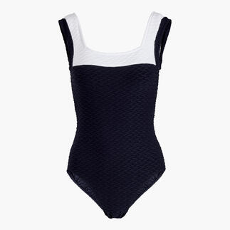 Maillot de bain bleu marine avec tissu texturé, taille 36.