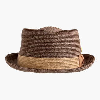 Chapeau pork pie marron de Mayser avec large bord.