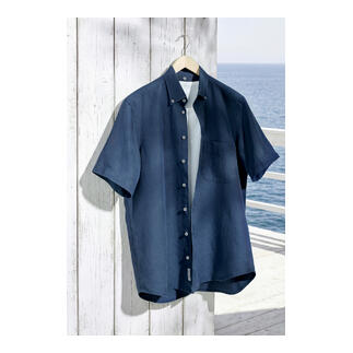 Chemise à manches courtes bleu marine en coton, taille 38.