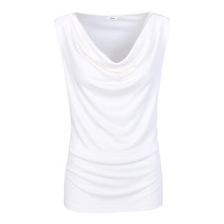 Top blanc à cascades en tissu doux et fluide.