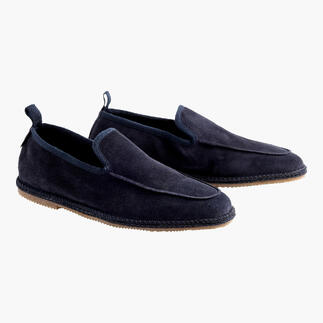 Espadrilles navy en cuir suédé, sans lacets.