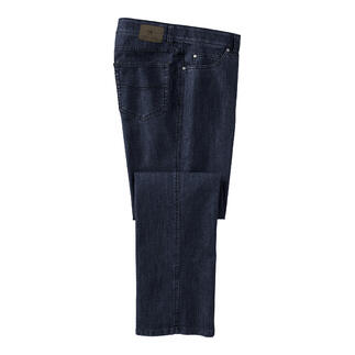 Jeans bleu foncé, couché.