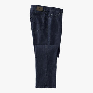 Jeans bleu foncé, couché.