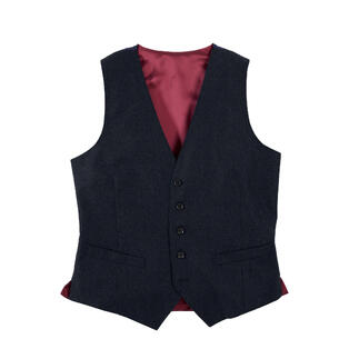 Gilet en tweed bleu foncé avec boutons sur fond blanc
