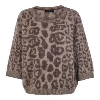 Pull en cachemire brossé avec un motif léopard marron et beige