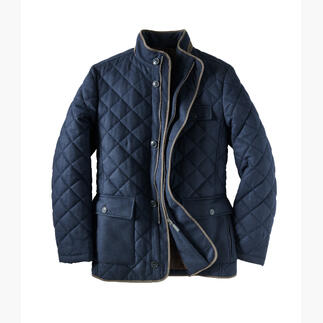 Veste matelassée bleue avec poches et fermeture éclair.