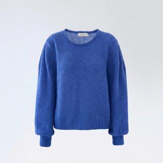 Pull en alpaga-mohair bleu de Lana avec col rond, vue de face
