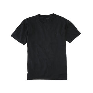 T-shirt en merino noir en tissu doux avec un petit logo sur la poitrine.