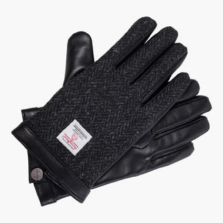 Gant Harris Tweed noir avec détails en cuir sur fond blanc