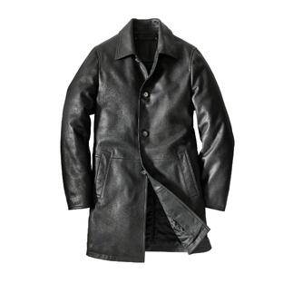 Manteau court en cuir de cerf noir avec boutons et poches