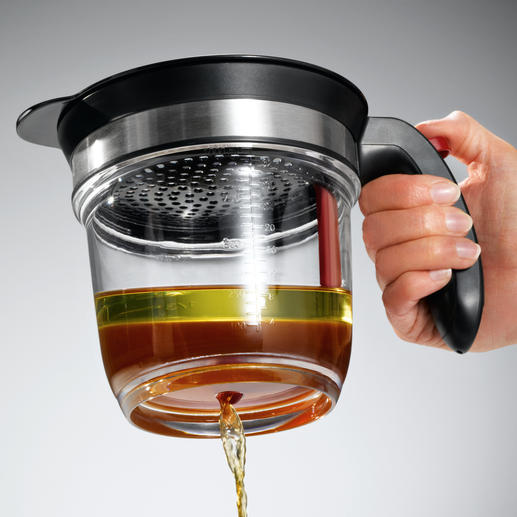 Pousser simplement le bouton vers le bas pour faire couler le jus maigre par le fond. Pousser simplement le bouton vers le bas pour faire couler le jus maigre par le fond.