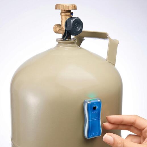 Indicateur de niveau de gaz sur une bouteille de gaz, lumineux vert.