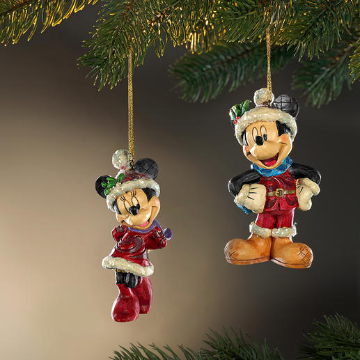 Figurines de Noël Mickey et Minnie au design festif, set de 2
