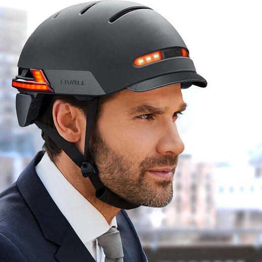 Vue latérale d'un casque intelligent BH51M de Livall avec lumières LED.